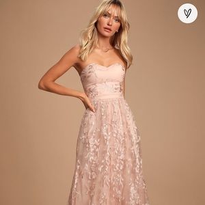 Andria Blush Pink Embroidered Strapless Maxi Dress